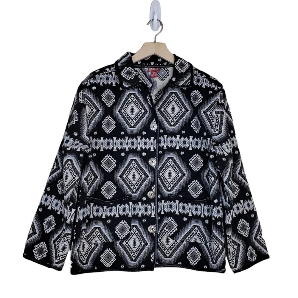 Red Ranch Womens Vintage Aztec Print Black and White Jacket Size Large